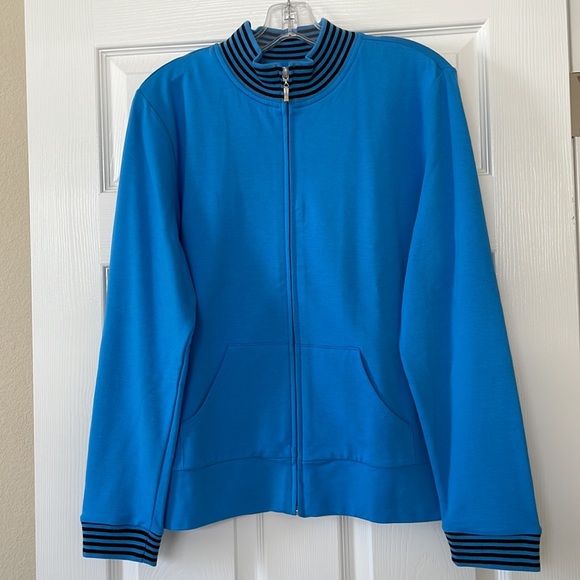 TALBOTS ZIP FRONT JACKET, SIZE LARGE IN BLUE - Picture 5 of 16